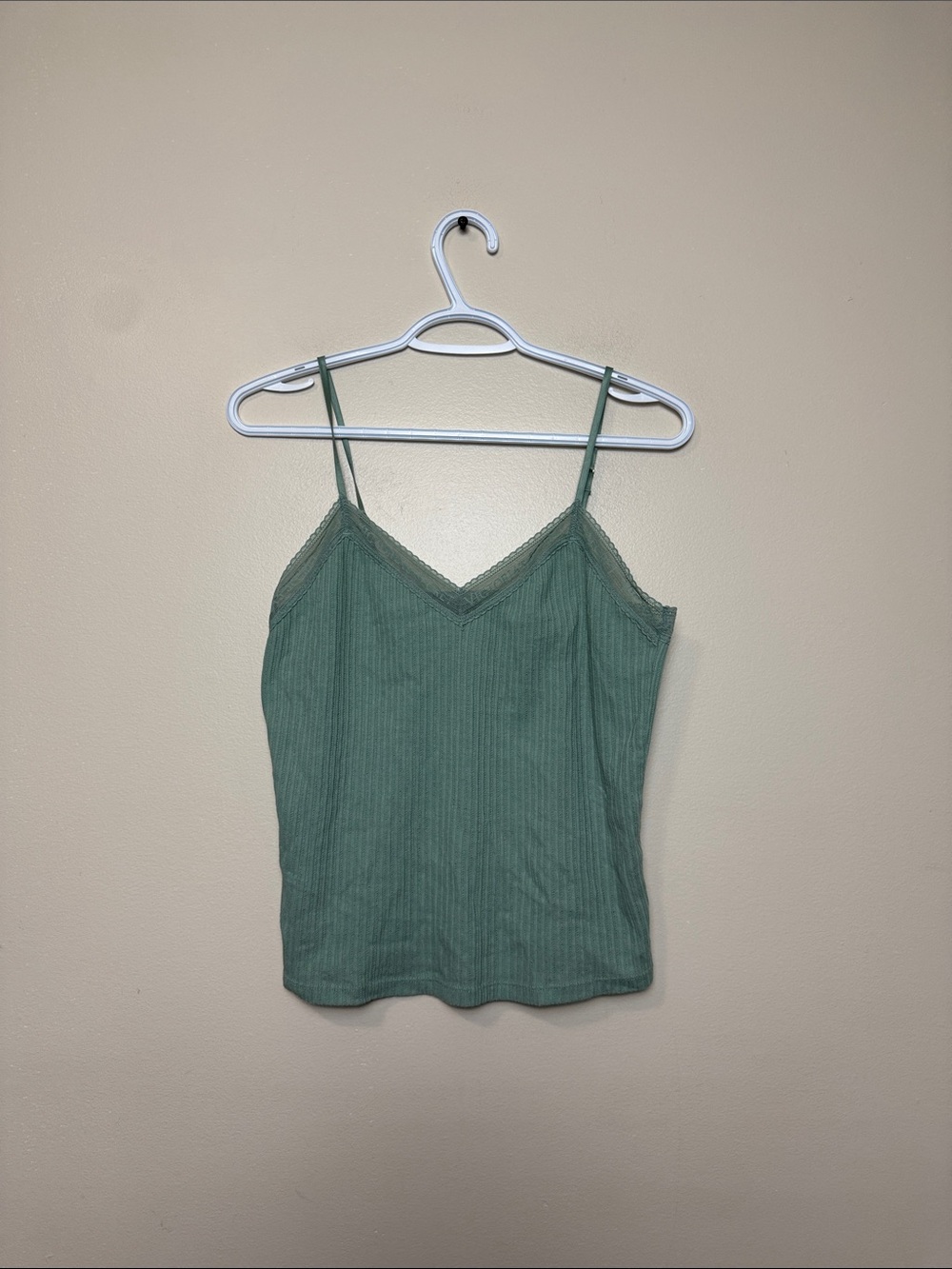 Victoria's Secret Ribbed Lace-Trim Camisole - Sage size S